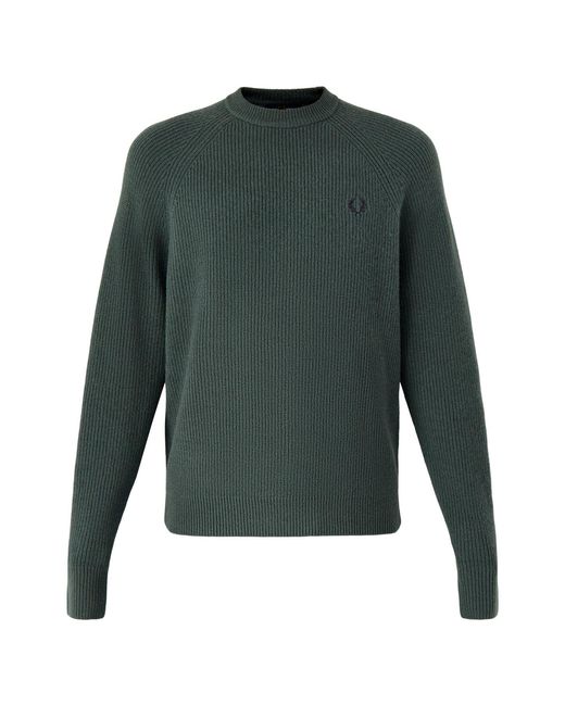 Fred Perry Green Lambs Raglan Jumper for men
