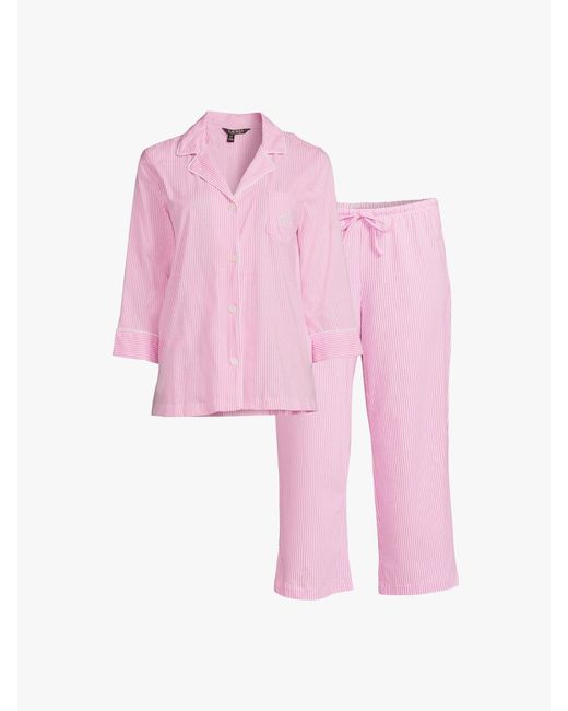 Polo Ralph Lauren Pink Bigham Knits Notch Collar Pj Set
