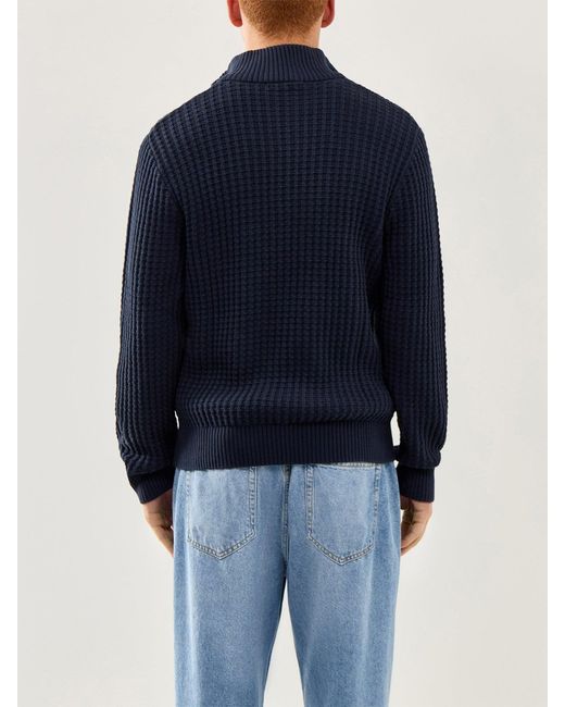 SELECTED Blue Knit Structure Half Zip for men