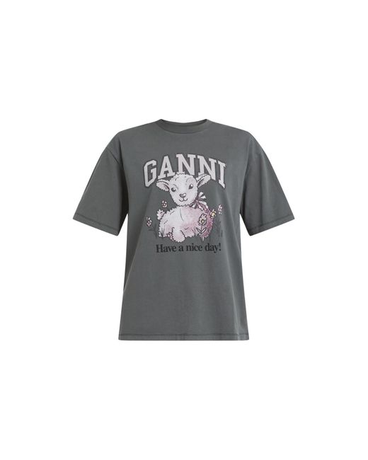 Ganni Gray Women's Future Heavy Jersey Lamb Short Sleeve T-shirt