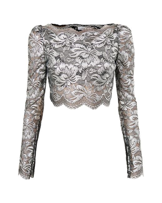 Rabanne Gray Haut Stretch Lace Top Off Shoulder