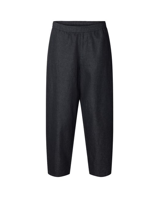 SELECTED Black Barrel Linen Blend Trousers for men
