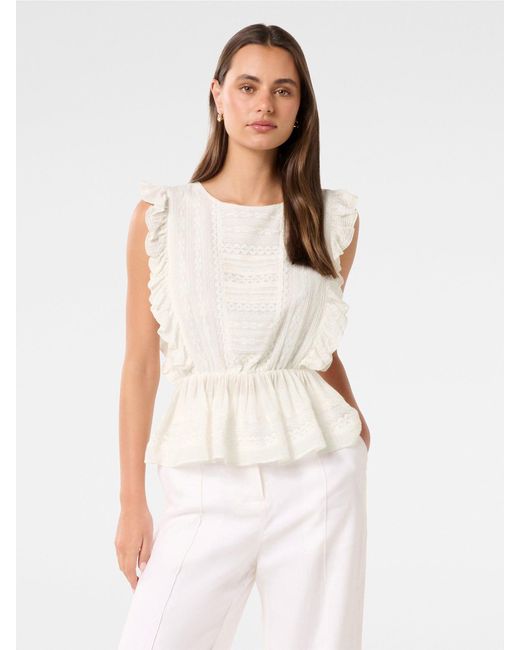 Forever New White Rose Ruffle Sleeves Top