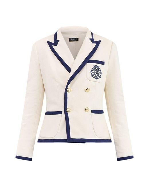 Ralph Lauren White Contrast Trim Knit Blazer Cream