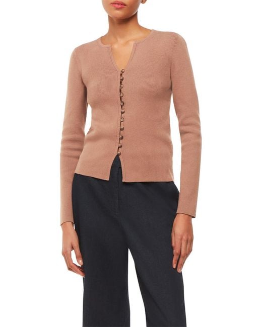 Whistles Pink Women's Ribbed Button Through Cardigan