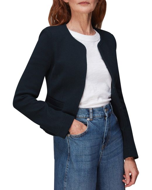 Whistles Blue Women's Collarless Jersey Jacket