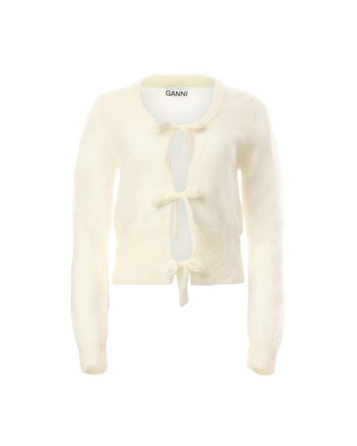 Ganni White Women's Light Mohair Tie String Cardigan