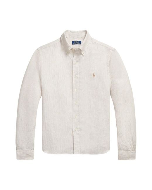 Polo Ralph Lauren White Custom Fit Pin Stripe Shirt for men