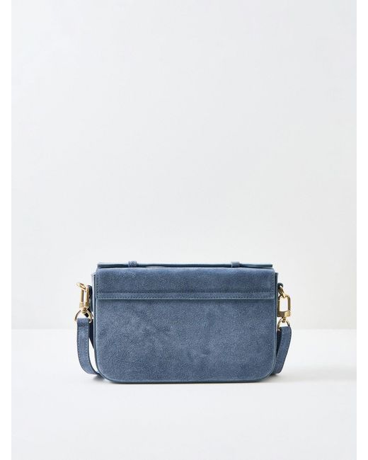 Apatchy London Blue Flora Suede Top Handle Crossbody Bag
