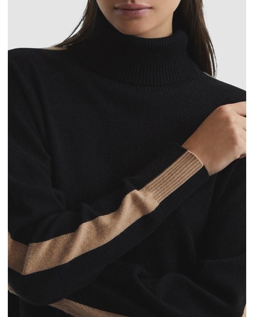 Reiss Black Nova Colourblock Knitted Roll Neck Jumper