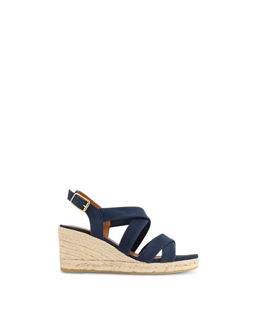 L.K.Bennett Blue Mariana Tan Suede Multi Strap Wedge