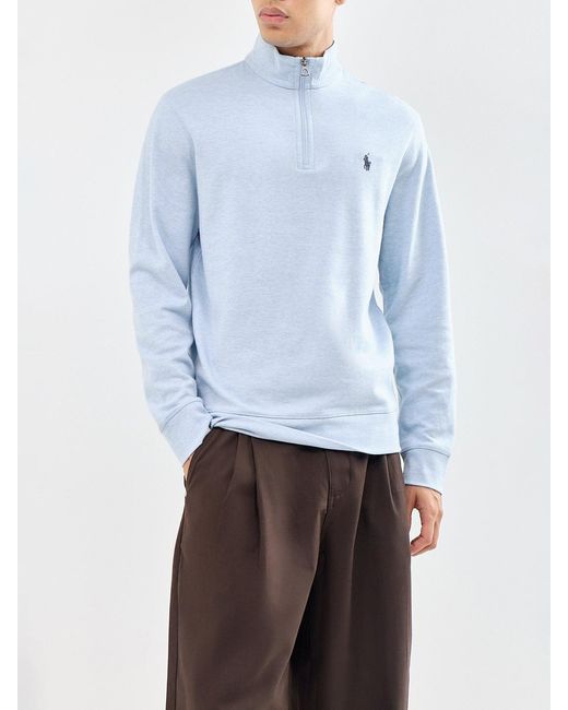 Polo Ralph Lauren Blue Double Knit Quarter Zip Sweatshirt for men