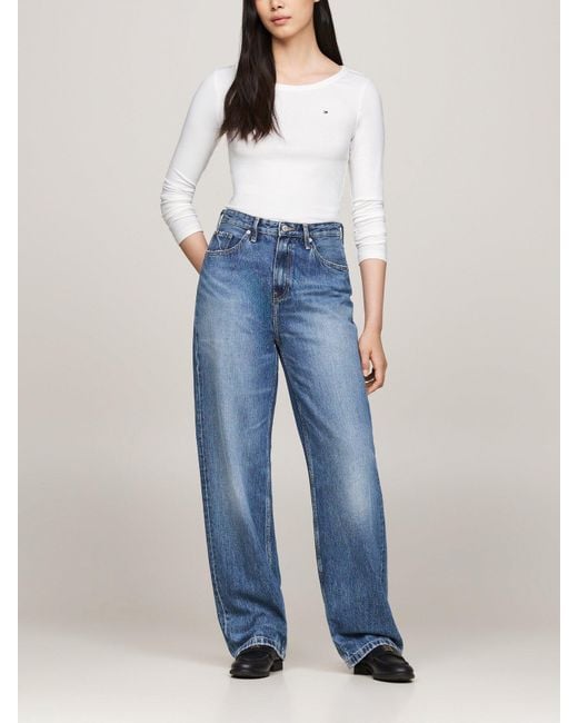 Tommy Hilfiger White Boat Neck Slim Long Sleeve T-Shirt