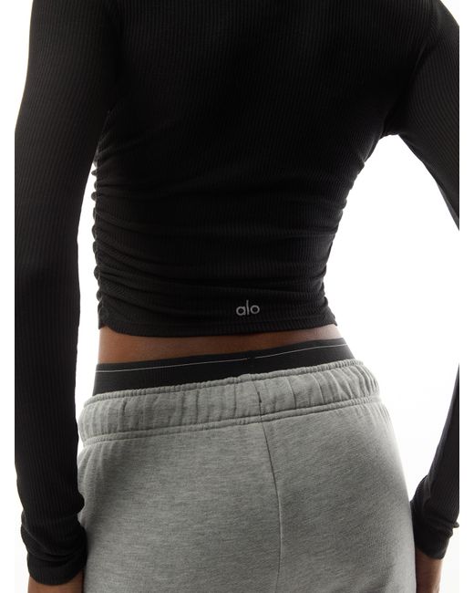 Alo Yoga Black Gather Long Sleeve Top