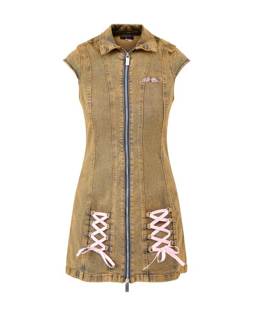 Ed Hardy Metallic Lotus Flower Seam Detail Tie Up Dress