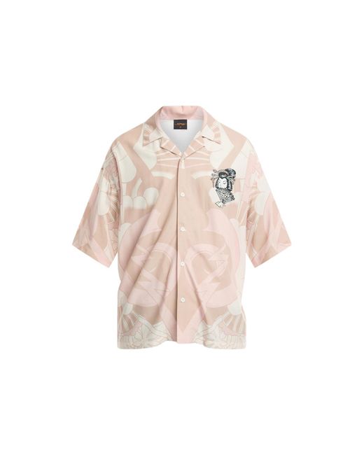 Ed Hardy Pink Men's Shortsleeve Geisha Fan Camp Shirt for men