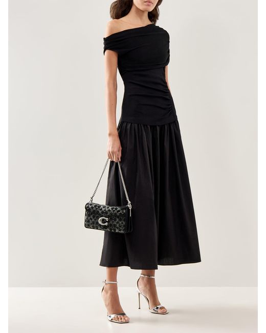 Self-Portrait Black Draped Knit Midi Dress
