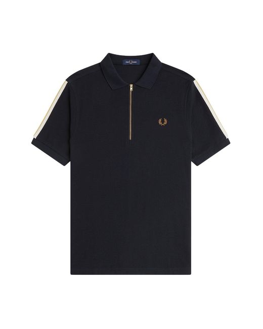 Fred Perry Black Tipped Tape Zip Polo Shirt for men