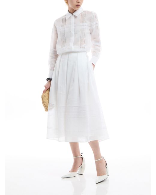 Max Mara Studio White Women's Patto Linen Midi Skirt