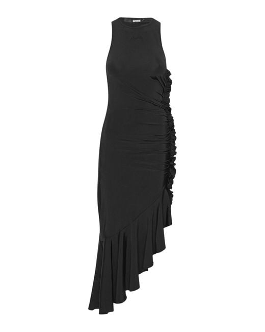 ROTATE BIRGER CHRISTENSEN Black Women's Slinky Asymmetric Dress