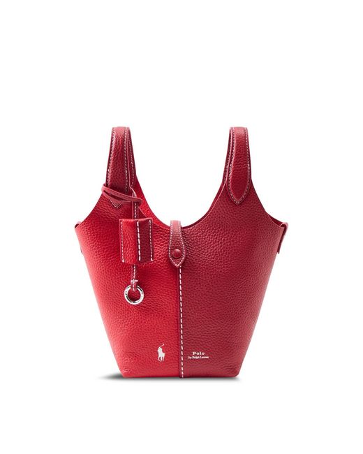 Polo Ralph Lauren Red Shiny Drum Pebble Bucket Bag