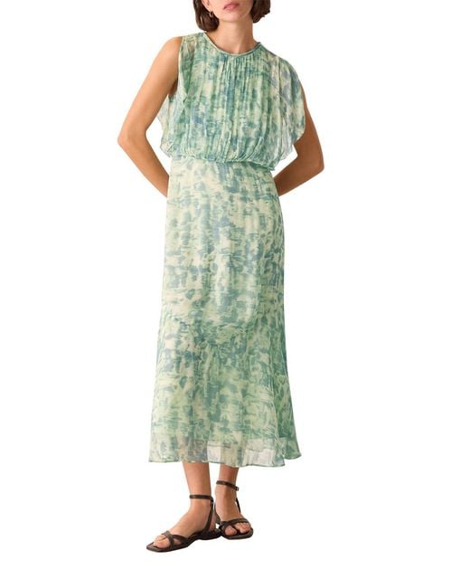 Whistles Green Dashed Brush Marks Midi Dress