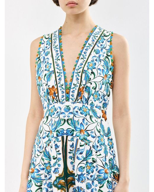 Farm Rio Blue Flora Tile Midi Dress