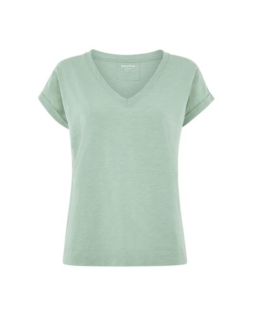 Whistles Green Women's Willa V Neck Cap Sleeve Tee