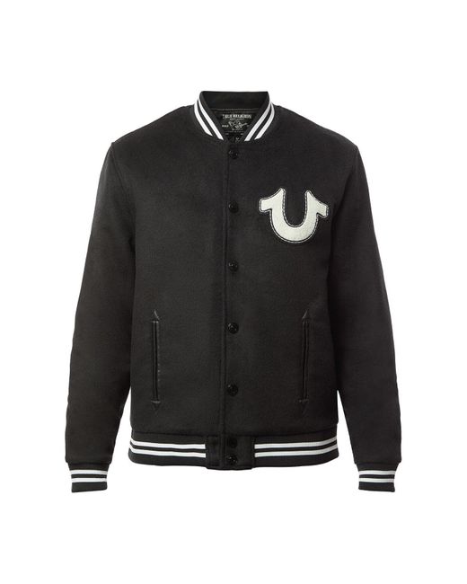 True Religion Black Wool Western Bomber Jacket for men