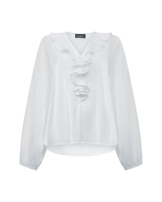 James Lakeland White Ruffled V-Neck Blouse