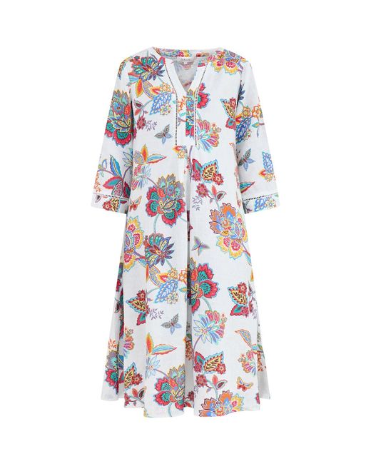 Sahara White Botanical Floral Midi Dress