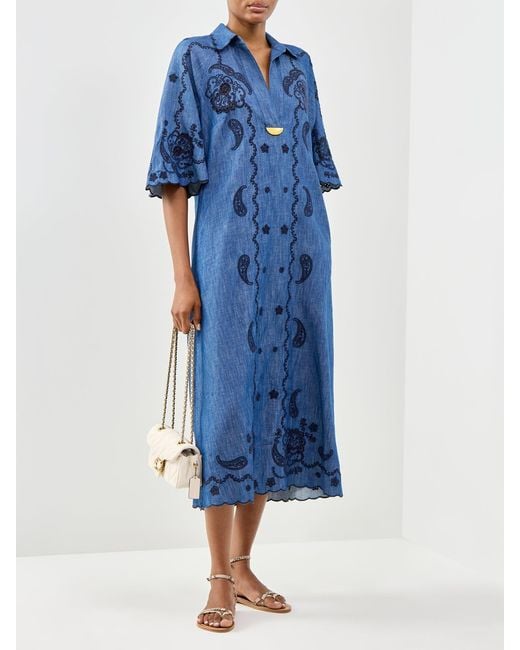 Zimmermann Blue Aster Embroidered Denim Midi Dress