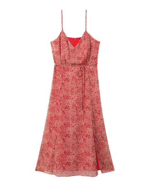Reiss Red Olivia Printed Belted Midi Dress