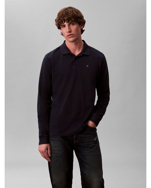 Calvin Klein Blue Long Sleeve Piqué Polo Shirt for men