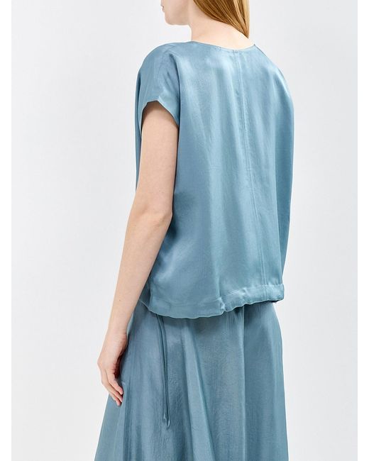 Eileen Fisher Blue Split Neck Square Top