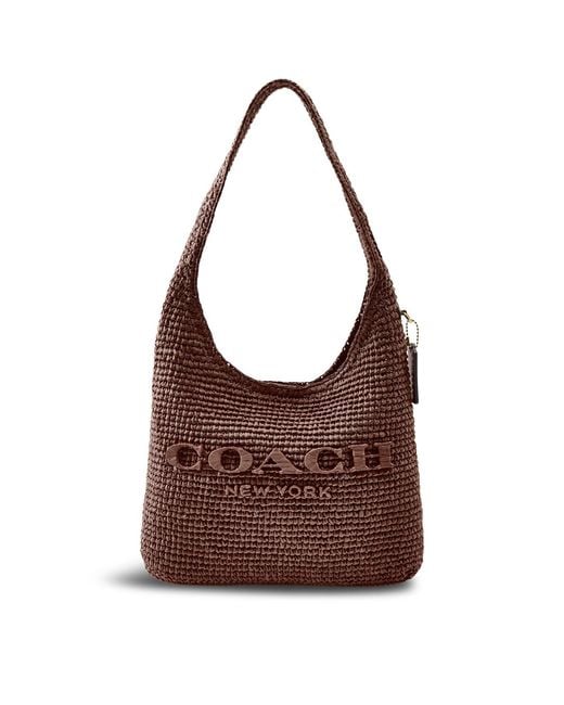 COACH Blue Brooklyn 28 Refined Weave Straw Shoulder Bag Maple