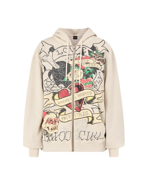 Ed Hardy White Broken Hearts Zip Hoodie