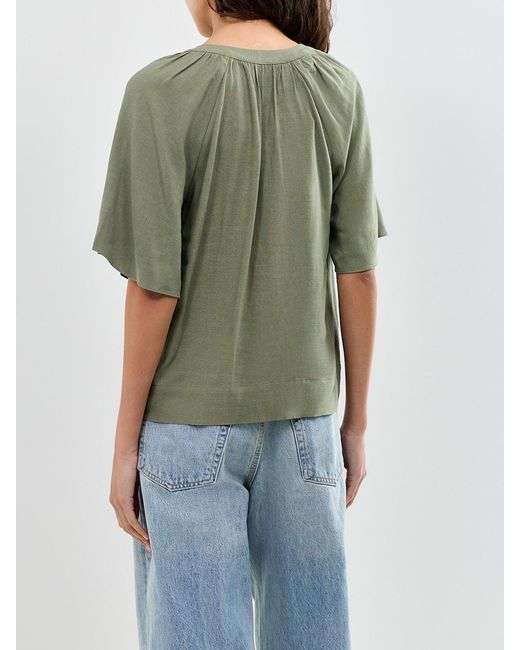 SELECTED Green Slfviva 2/4 V-Neck Blend Top Noos