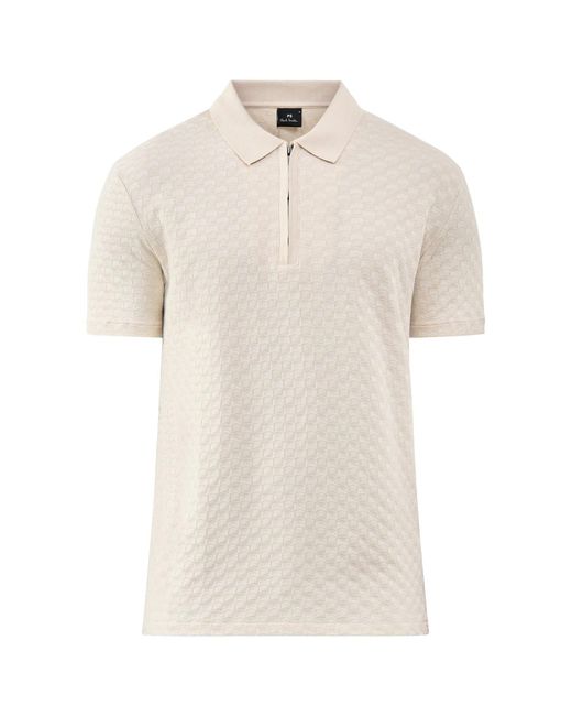 Paul Smith White Textured Zip Knitted Polo Shirt Cream for men