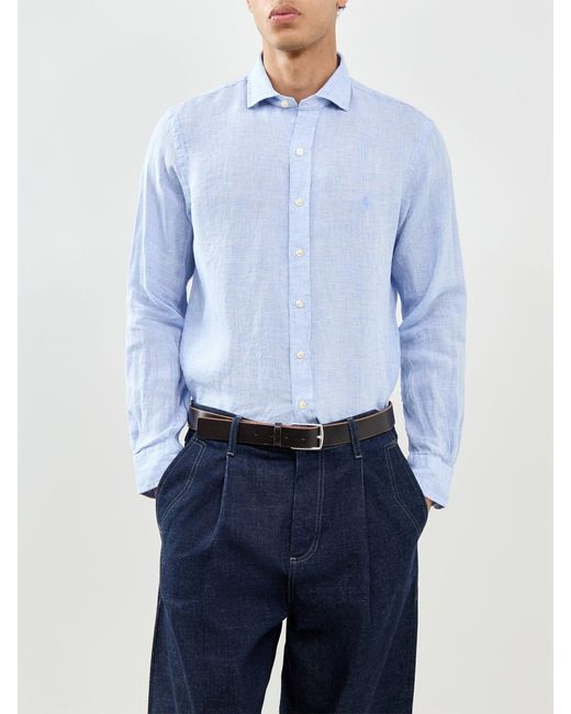 Polo Ralph Lauren Blue Custom Fit Micro Check Shirt for men
