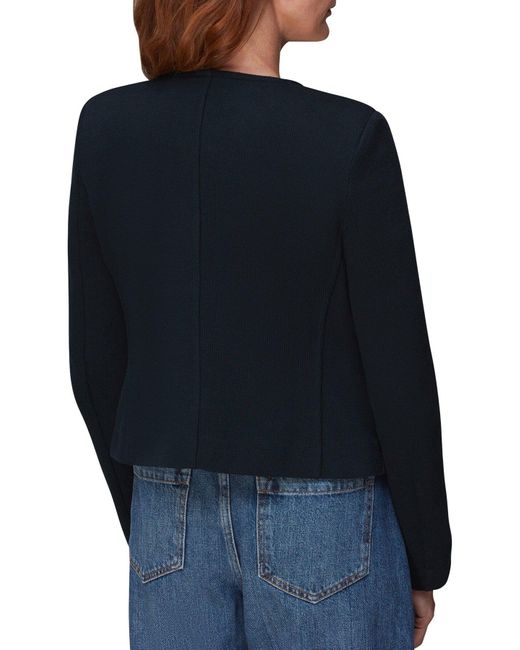 Whistles Blue Women's Collarless Jersey Jacket