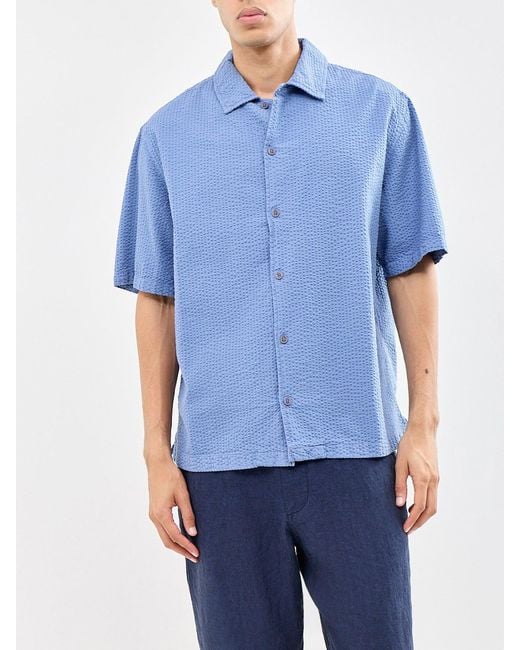 Wax London Blue Keats Seersucker Short Sleeve Shirt for men