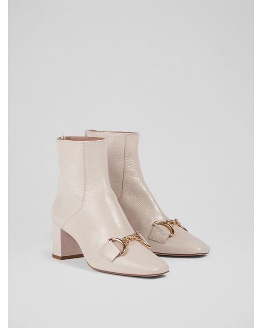 L.K.Bennett White Women's Nadina Ecru Crinkle Patent Ankle Boots