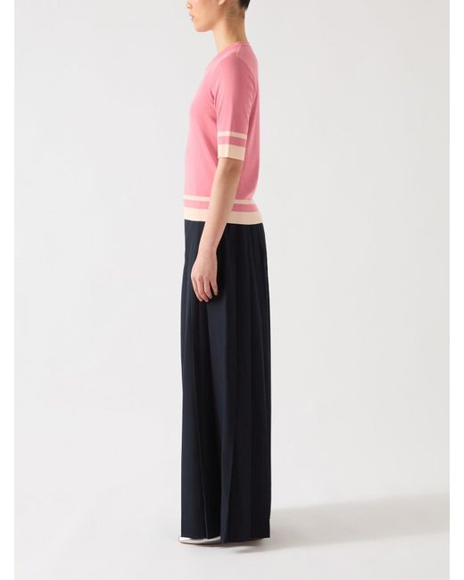 L.K.Bennett Pink Micha Desert Rose & Ivory Cotton Blend Ribstart Jersey Top With Ivory Trim