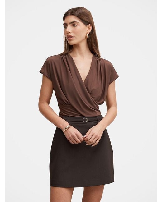 Forever New Brown Oakley Draped V-Neck Blouse