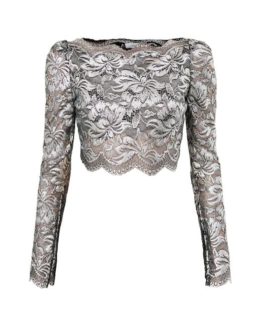 Rabanne Gray Haut Stretch Lace Top Off Shoulder