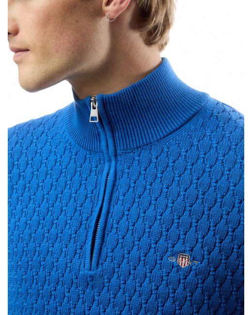 Gant Blue Textured Half Zip for men