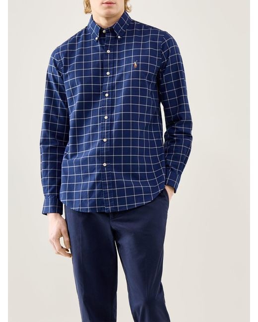Polo Ralph Lauren Blue Custom Fit Oxford Windowpane Check Shirt for men