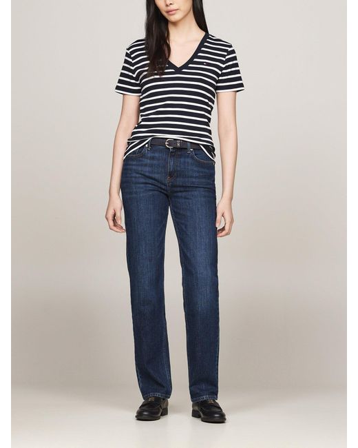 Tommy Hilfiger Black V-Neck Slim T-Shirt Stripe