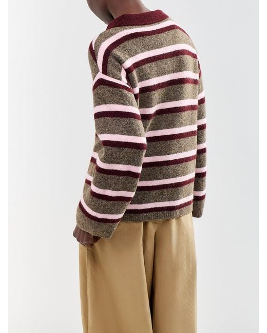 Nobody's Child Brown Open Collar Blend Knitted Polo Top, Wool